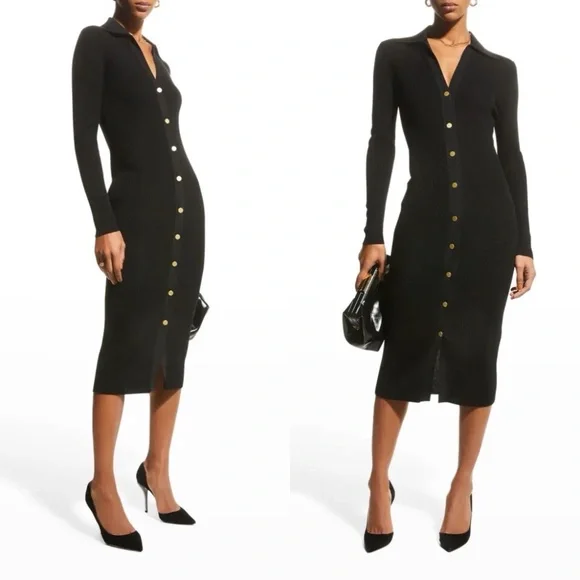 Alice + olivia Alcina ribbed wool blend button down polo midi dress - Picture 2 of 8